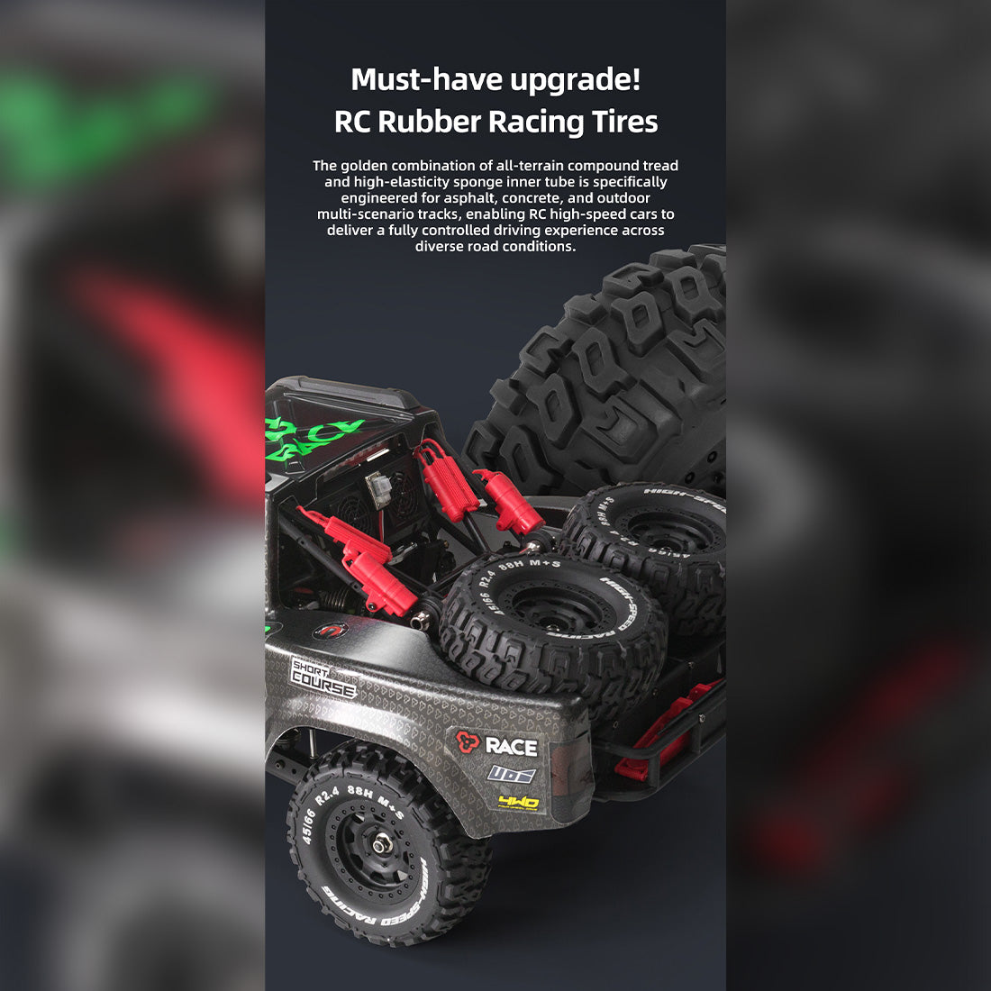 1/10スケール 2.4GHz 4WDブラシレスRCトラック 全地形 高速オフロードカー ジャイロ安定 金属ドライブトレイン LEDライト RTR