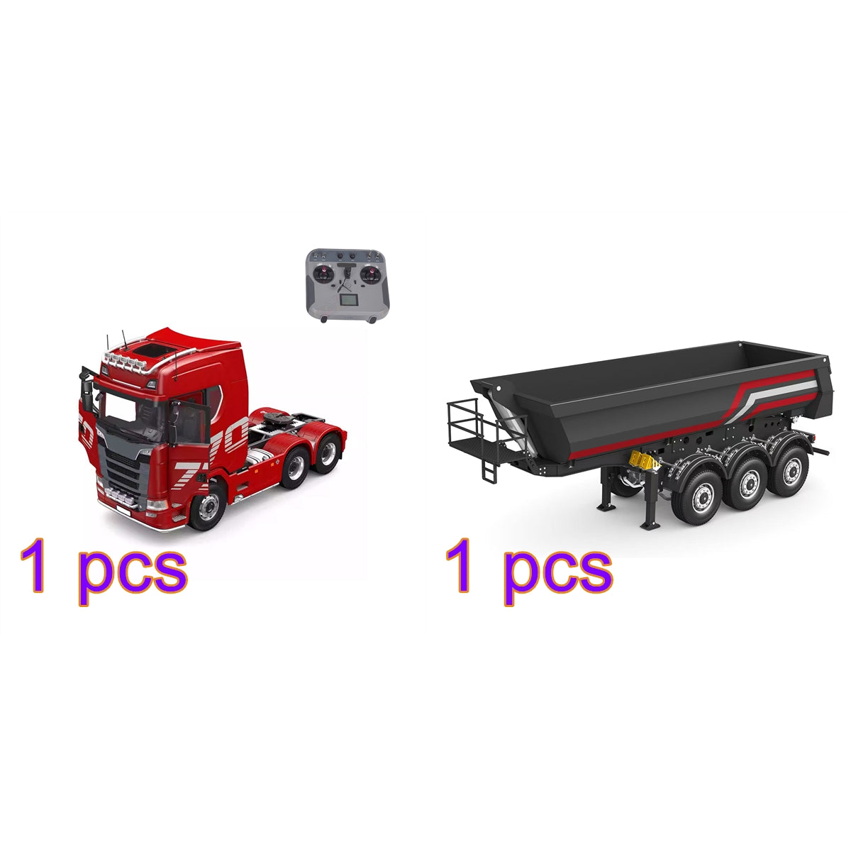 1/14 6x6 RCトラクター 1/14 3軸ダンプトラックセミトレーラー 2.4G RTR ライト&サウンド