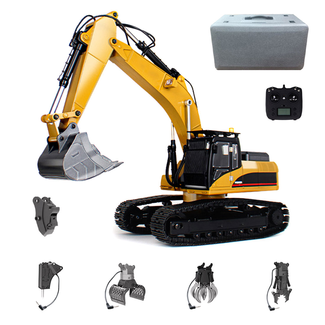 1/14スケール2.4G全金属5-in-1 RCエクスカベーター クラッシャー ロググラブ LEDライト プロ用ラジコン