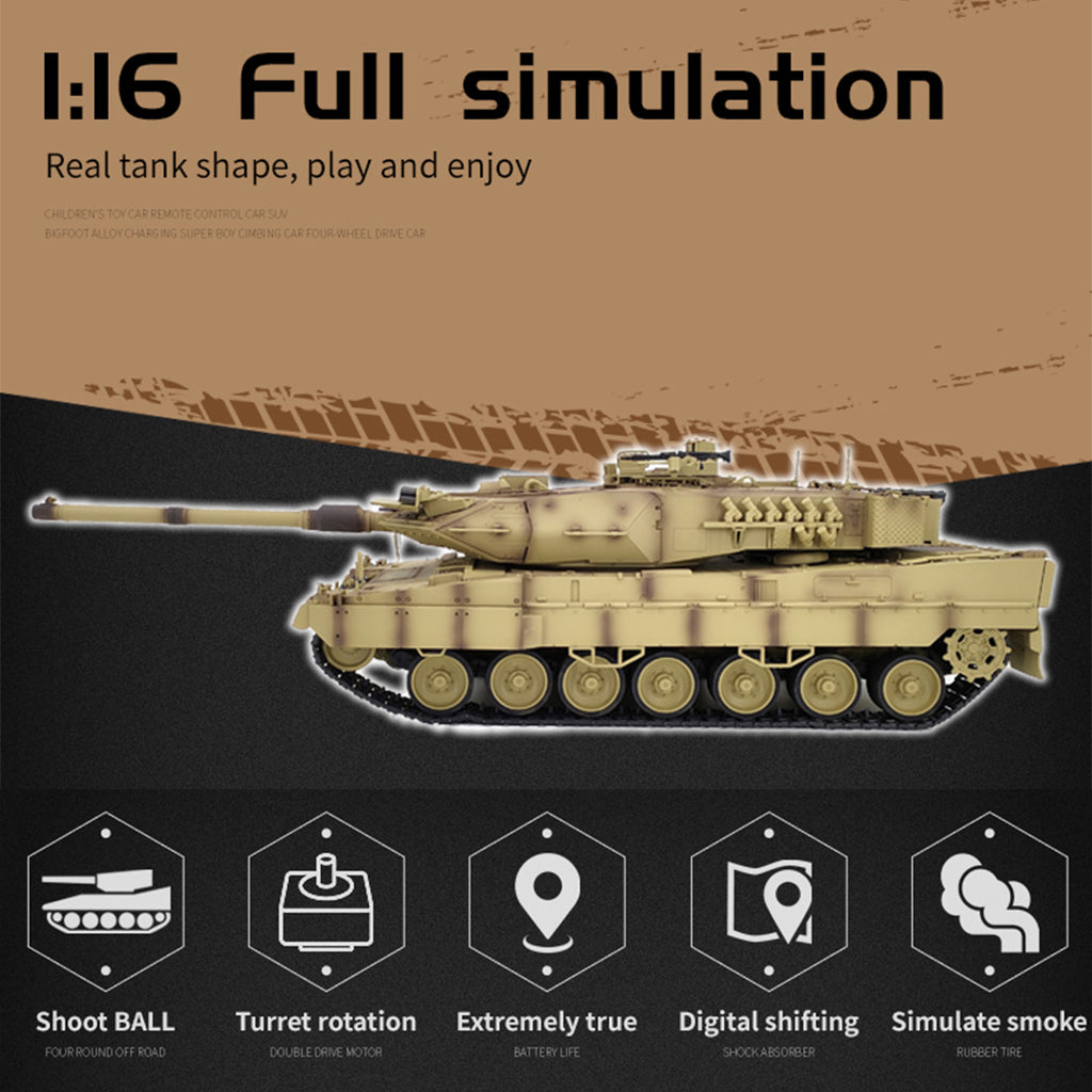 1/16 2.4G ドイツレオパルト2A7主力戦車 ライト&サウンド付き ベーシックバージョン スモーキング機能 BB弾発射