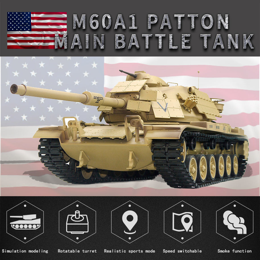 1/16 2.4G RCアメリカンM60A1主力戦車 ライト&サウンド付き ベーシックバージョン 赤外線 スモーキング機能