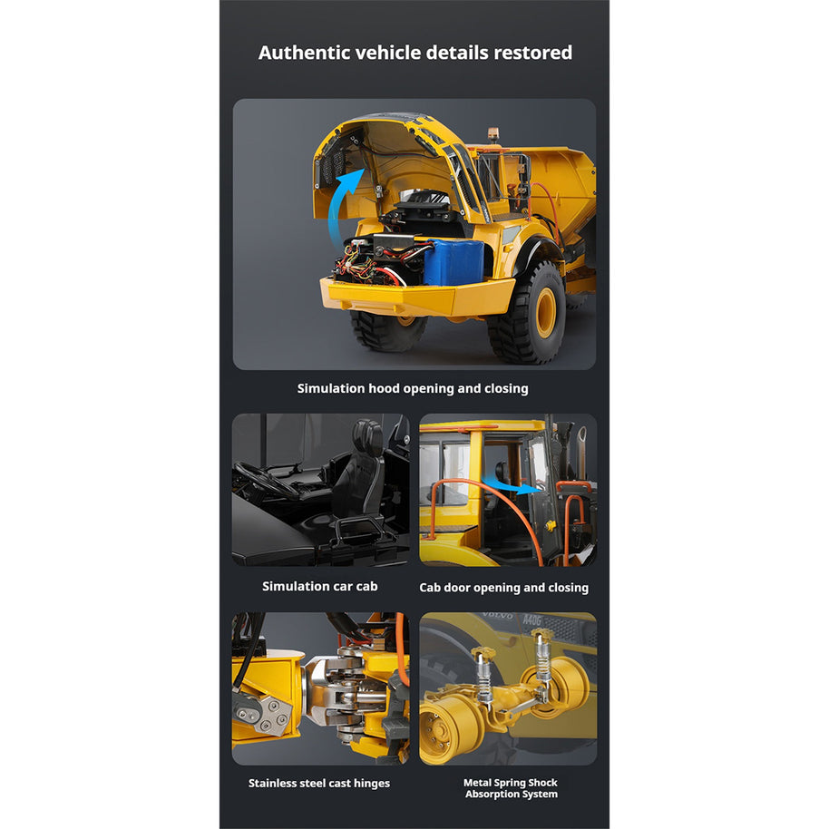 1/16 A40G フルメタル 6WD アーティキュレーテッドダンプトラック 電動シリンダー RTR プロ用ラジコン建設機械モデル