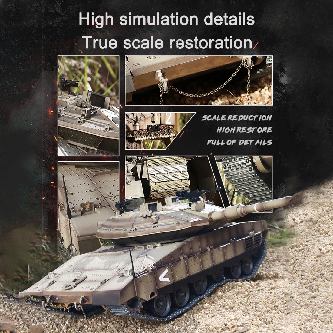 1/16 イスラエル メルカバIV RC戦車 2.4G 7.1最新システム 赤外線戦闘 BB発射 スモーク効果