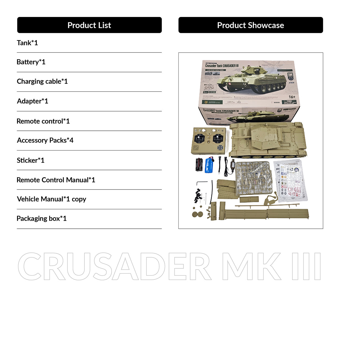 1/16スケール2.4G英国クルセイダーRC戦車 全プロポーショナル 2段階速度 反動シミュレーション