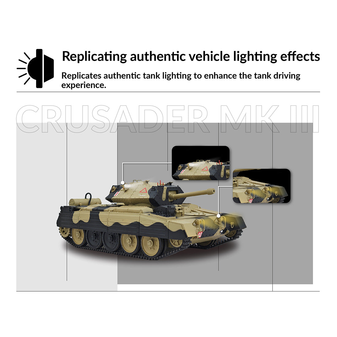 1/16スケール2.4G英国クルセイダーRC戦車 全プロポーショナル 2段階速度 反動シミュレーション