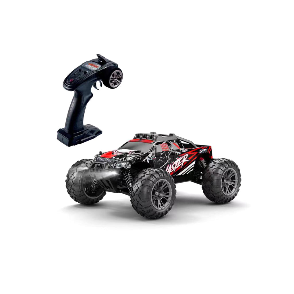 1/16スケール 4WD RC大型タイヤトラック 2.4GHzプロポーショナル制御 全地形防水 金属ダンパー RTRセット レッド