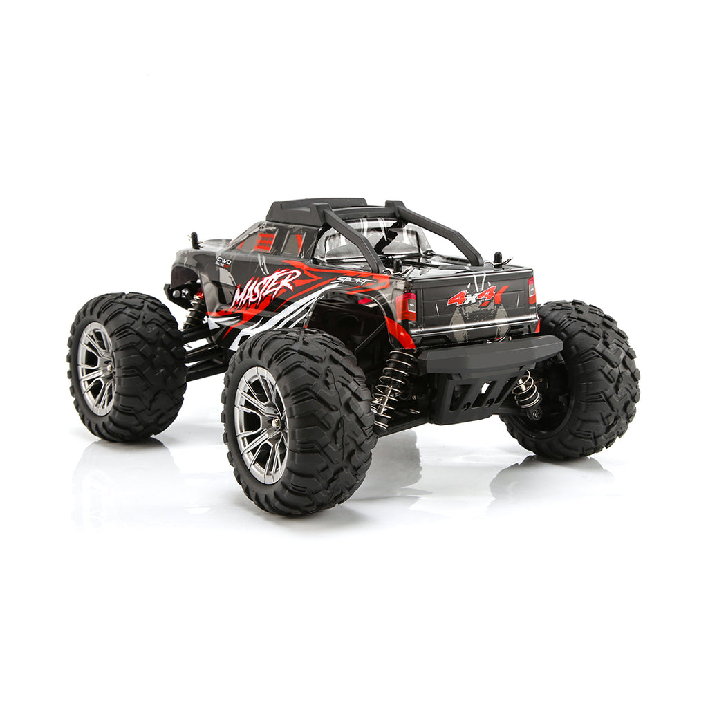 1/16スケール 4WD RC大型タイヤトラック 2.4GHzプロポーショナル制御 全地形防水 金属ダンパー RTRセット レッド