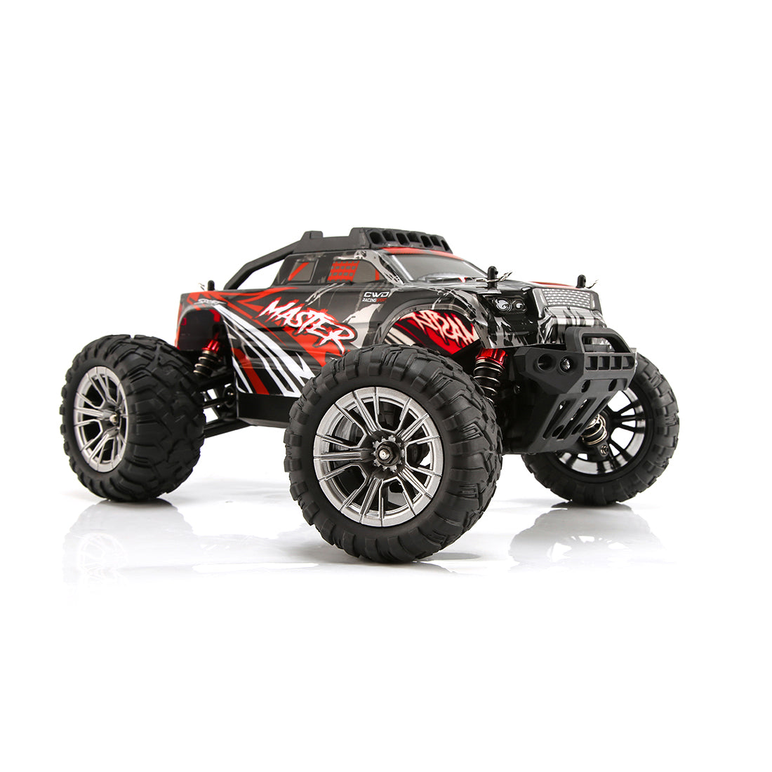 1/16スケール 4WD RC大型タイヤトラック 2.4GHzプロポーショナル制御 全地形防水 金属ダンパー RTRセット レッド