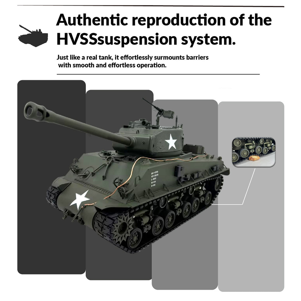 1/16スケールM4A3シャーマンVVSS初期型RC戦車 360°回転タレット 赤外線バトル オリーブグリーン