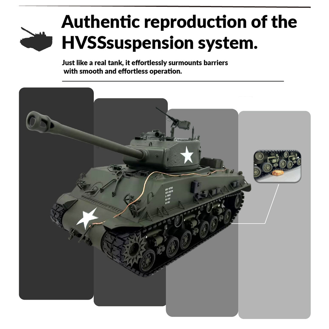 1/16スケールM4A3シャーマンVVSS初期型RC戦車 360°回転タレット 赤外線バトル オリーブグリーン