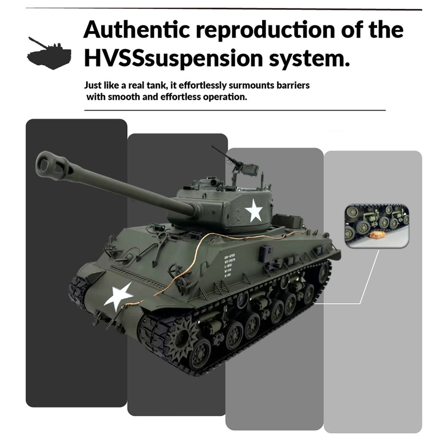 1/16スケールM4A3シャーマンVVSS初期型RC戦車 360°回転タレット 赤外線バトル オリーブグリーン