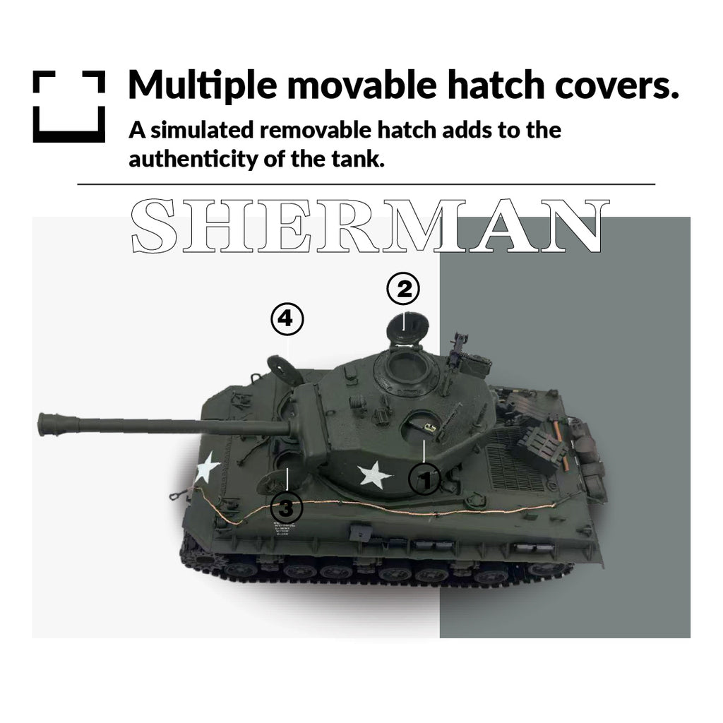 1/16スケールM4A3シャーマンVVSS初期型RC戦車 360°回転タレット 赤外線バトル オリーブグリーン