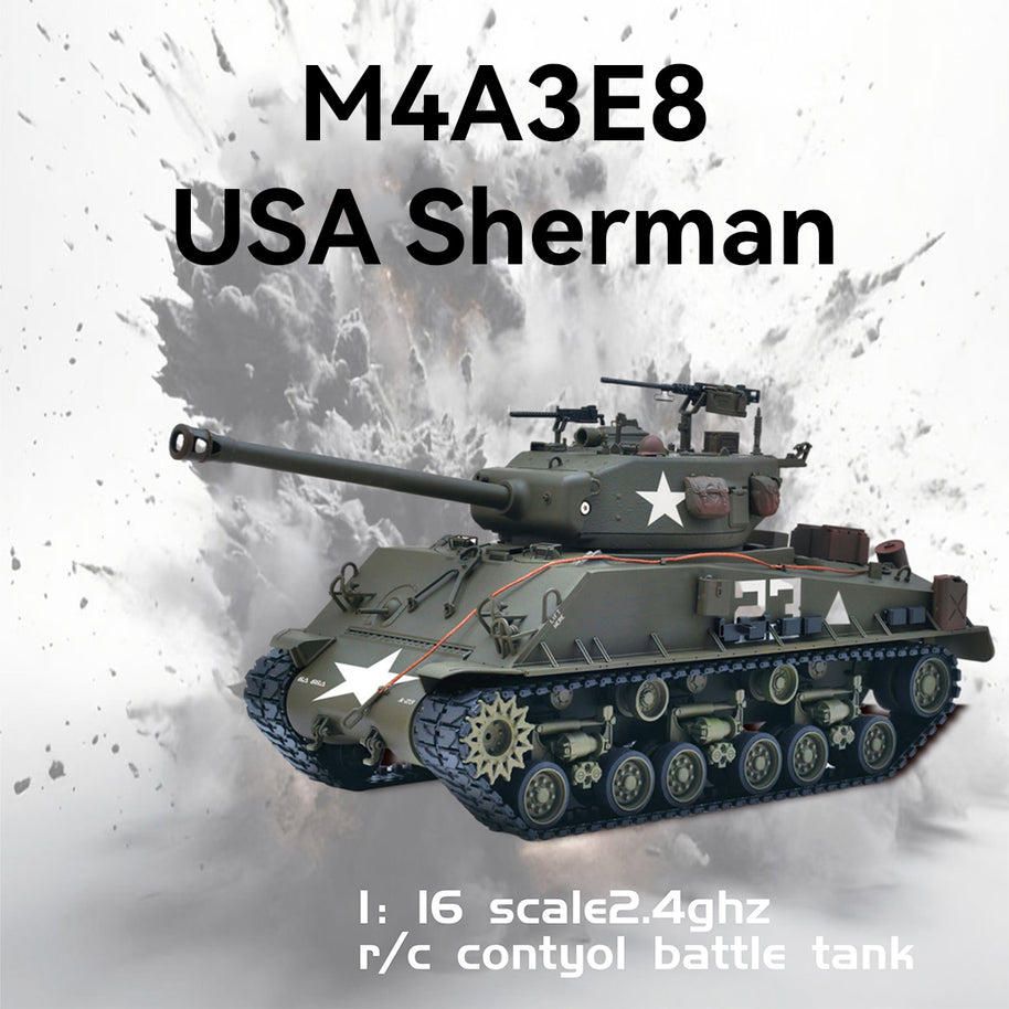 1/16スケールM4A3E8シャーマンRC戦車 金属強化版 360°回転タレット 赤外線バトル オリーブグリーン