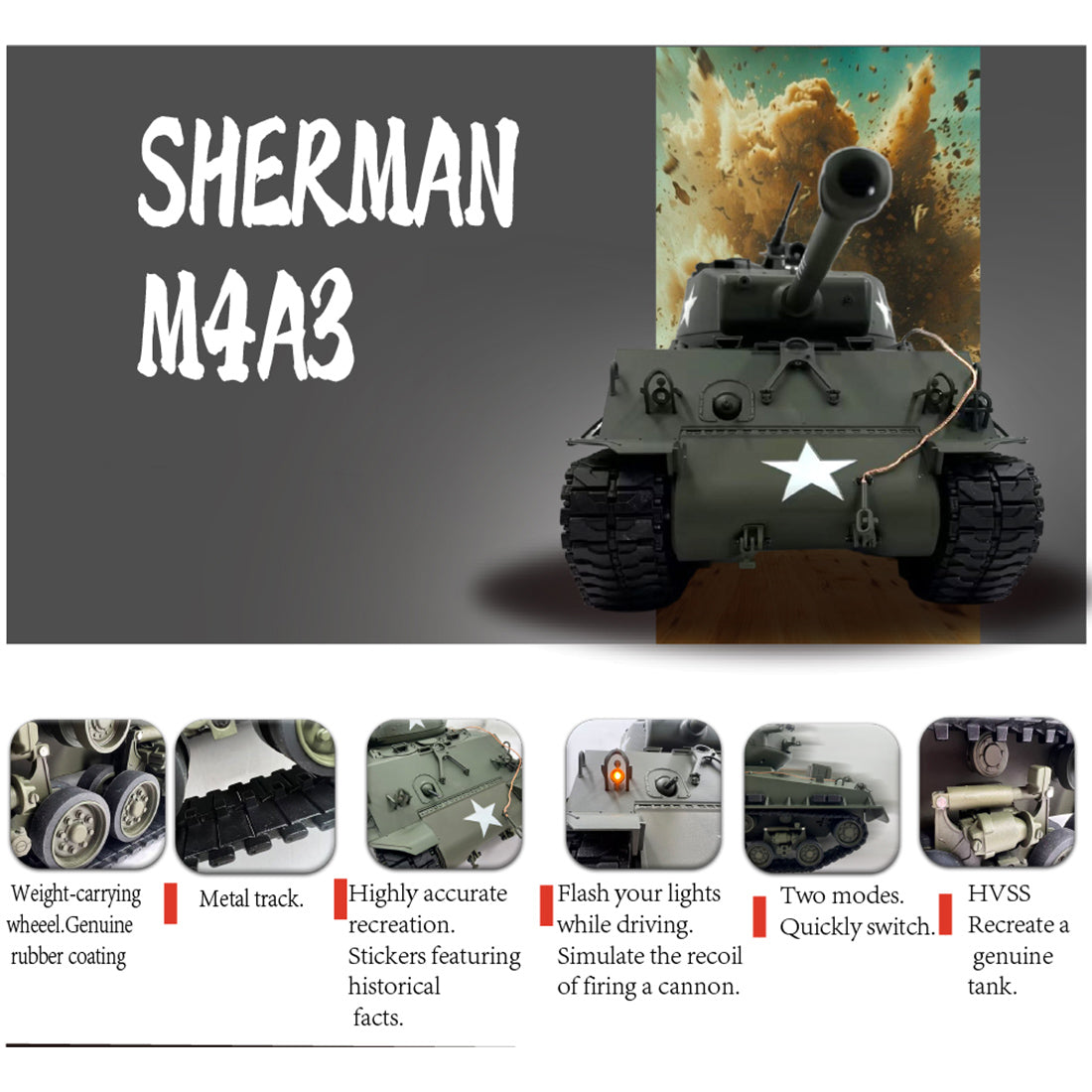 1/16 M4A3E8 シャーマン戦車 1⁄16 M4A3E8 シャーマン 2.4GHz Scale AHHQ