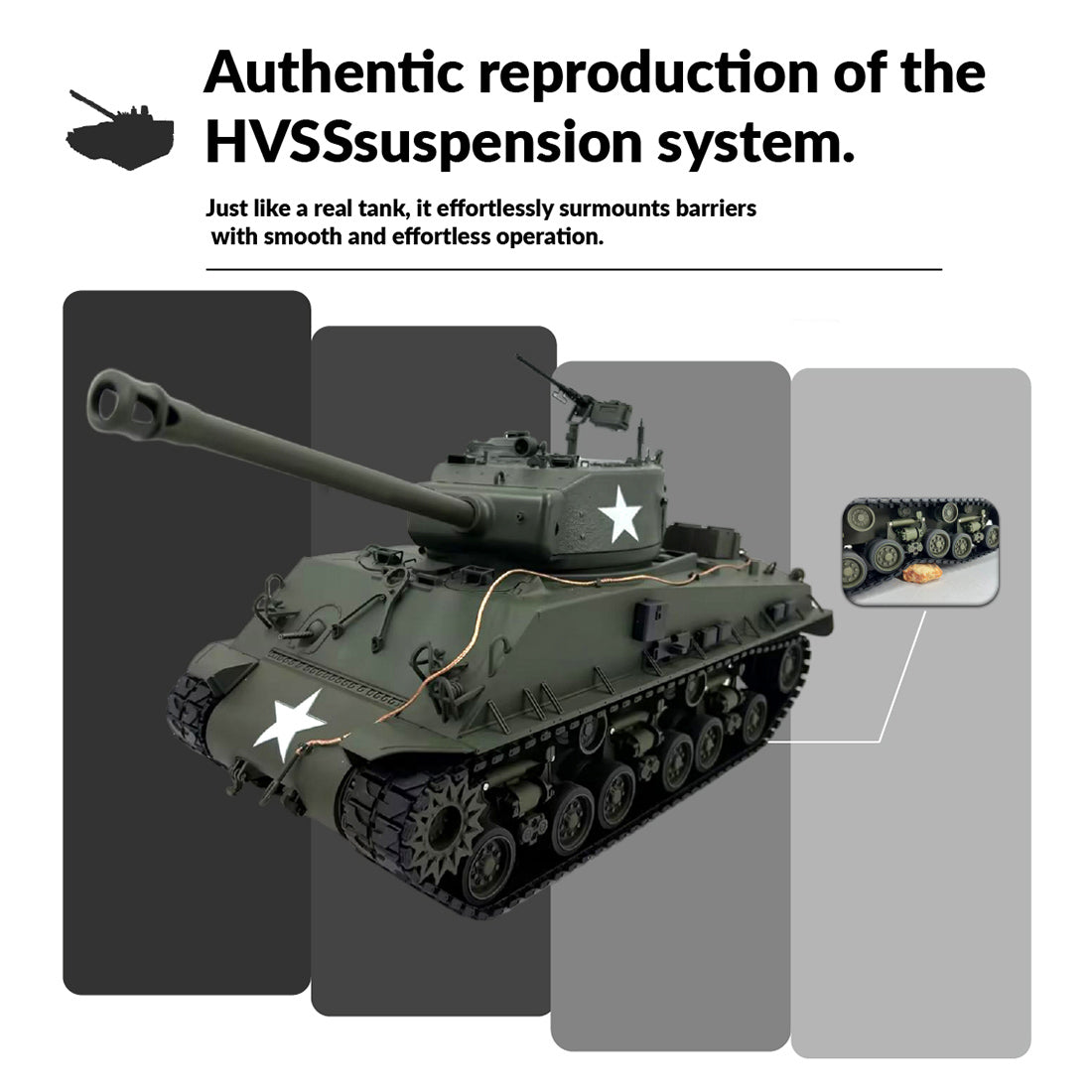1/16スケールM4A3E8シャーマンRC戦車 金属強化版 360°回転タレット 赤外線バトル オリーブグリーン