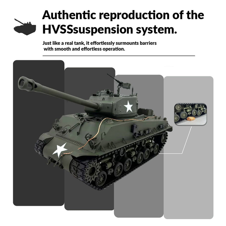 1/16スケールM4A3E8シャーマンRC戦車 金属強化版 360°回転タレット 赤外線バトル オリーブグリーン