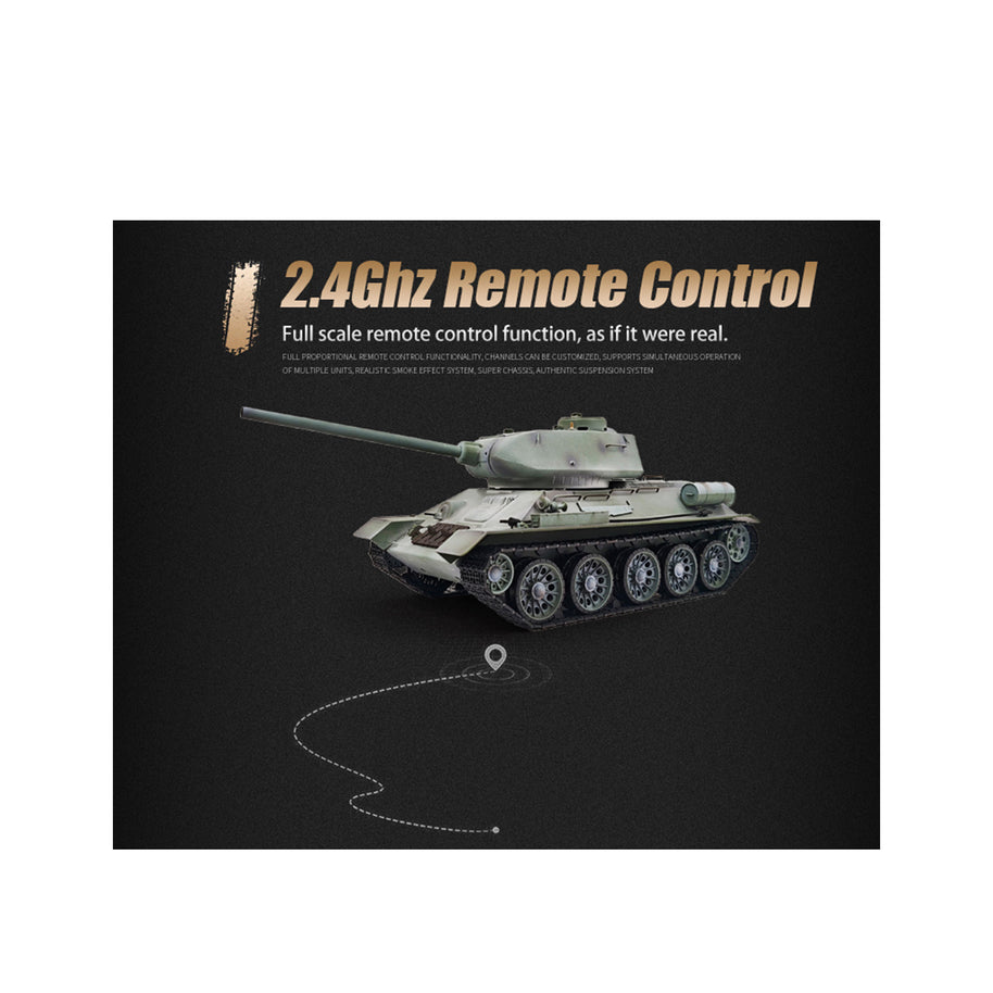 1/16 ソ連T-34/85 RC中戦車 2.4G全プロポーショナル 金属パーツ強化 スモーク音響 赤外線バトル BB発射 RTRプロ版