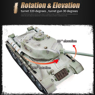 1/16 ソ連T-34/85 RC中戦車 2.4G全プロポーショナル 金属パーツ強化 スモーク音響 赤外線バトル BB発射 RTRプロ版