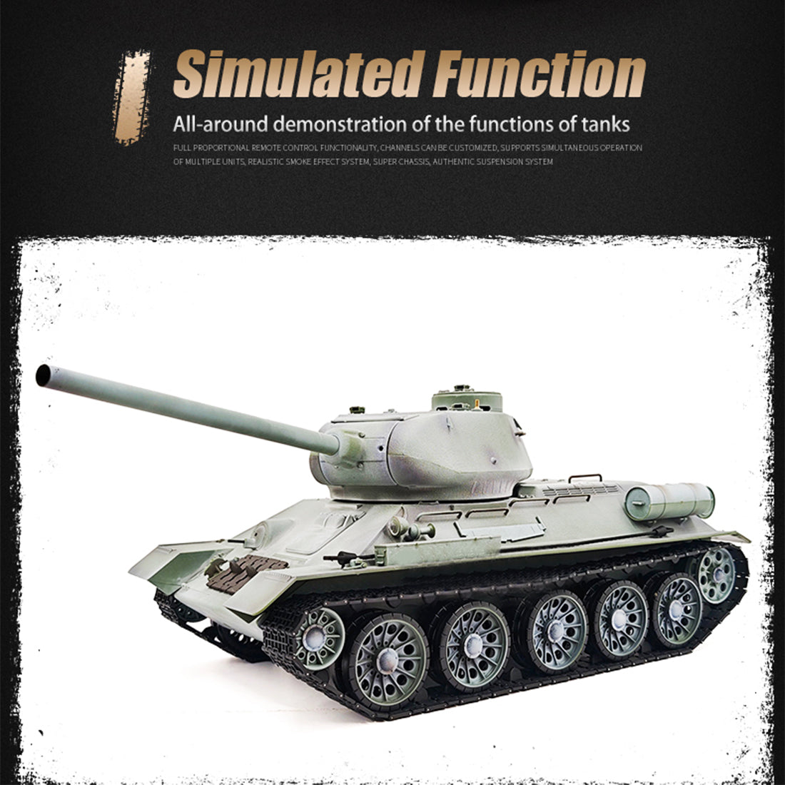 1/16 ソ連T-34/85 RC中戦車 2.4G全プロポーショナル 金属パーツ強化 スモーク音響 赤外線バトル BB発射 RTRプロ版