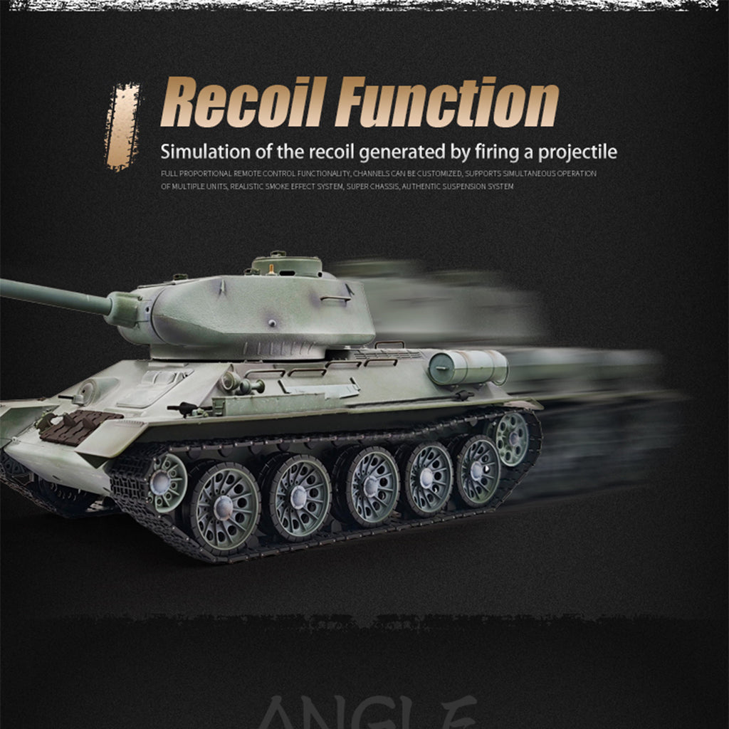 1/16 ソ連T-34/85 RC中戦車 2.4G全プロポーショナル 金属パーツ強化 スモーク音響 赤外線バトル BB発射 RTRプロ版