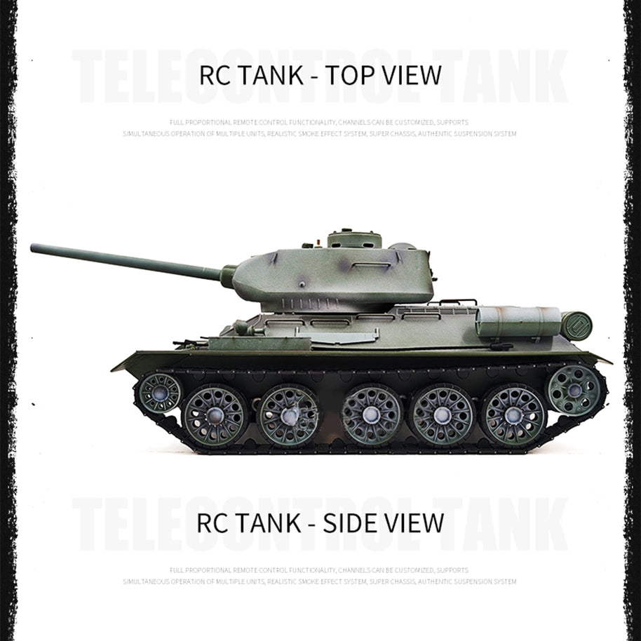 1/16 ソ連T-34/85 RC中戦車 2.4G全プロポーショナル 金属パーツ強化 スモーク音響 赤外線バトル BB発射 RTRプロ版