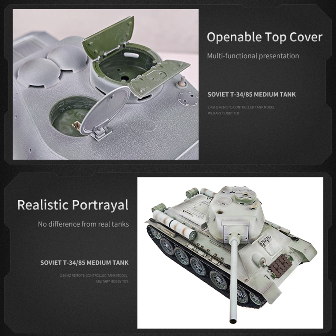 1/16 ソ連T-34/85 RC中戦車 2.4G全プロポーショナル 金属パーツ強化 スモーク音響 赤外線バトル BB発射 RTRプロ版