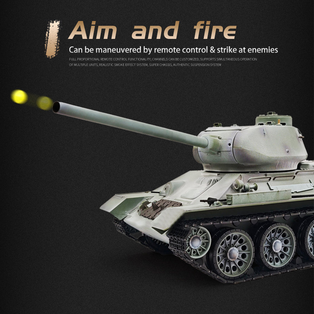 1/16 ソ連T-34/85 RC中戦車 2.4G全プロポーショナル 金属パーツ強化 スモーク音響 赤外線バトル BB発射 RTRアップグレード版