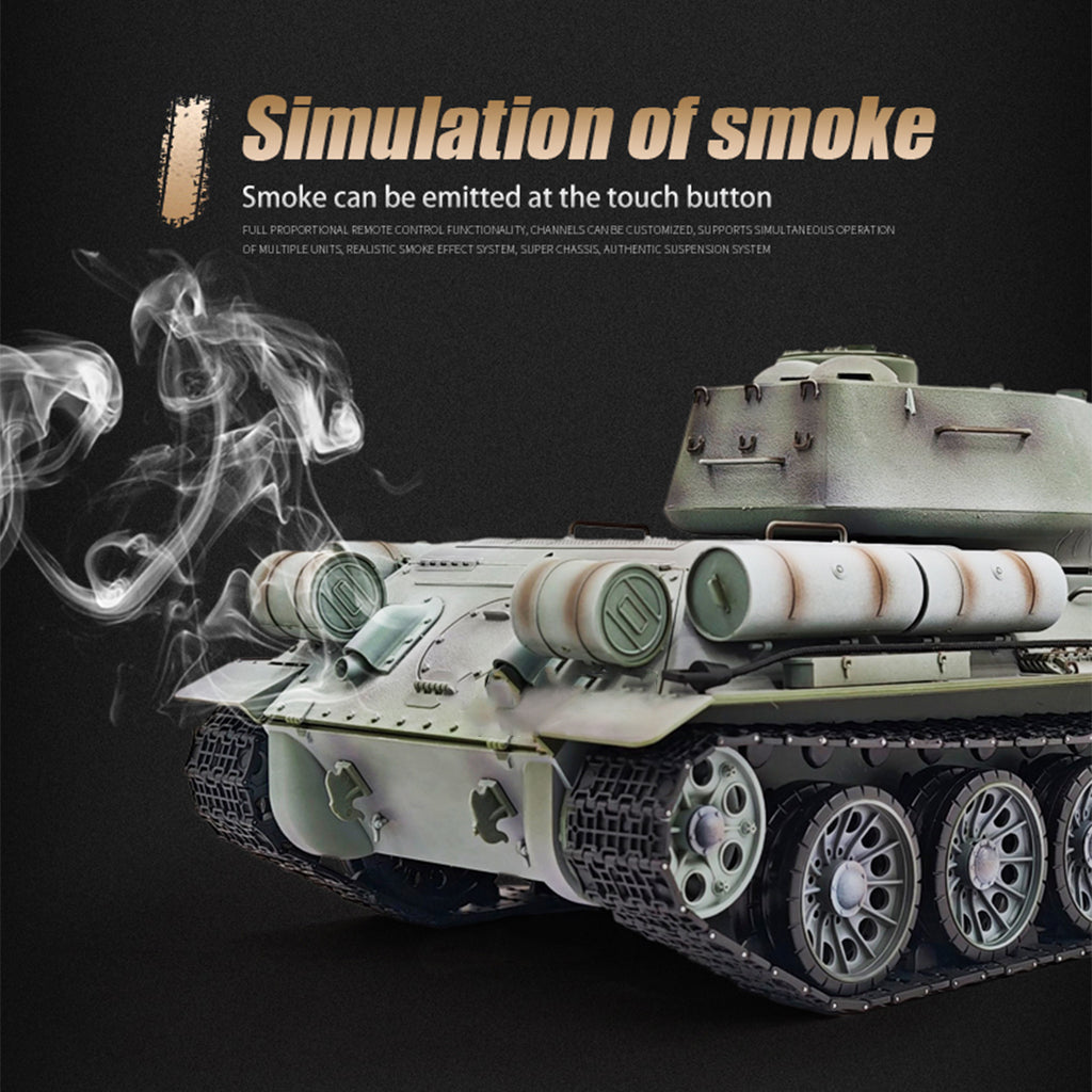 1/16 ソ連T-34/85 RC中戦車 2.4G全プロポーショナル 金属パーツ強化 スモーク音響 赤外線バトル BB発射 RTRアップグレード版