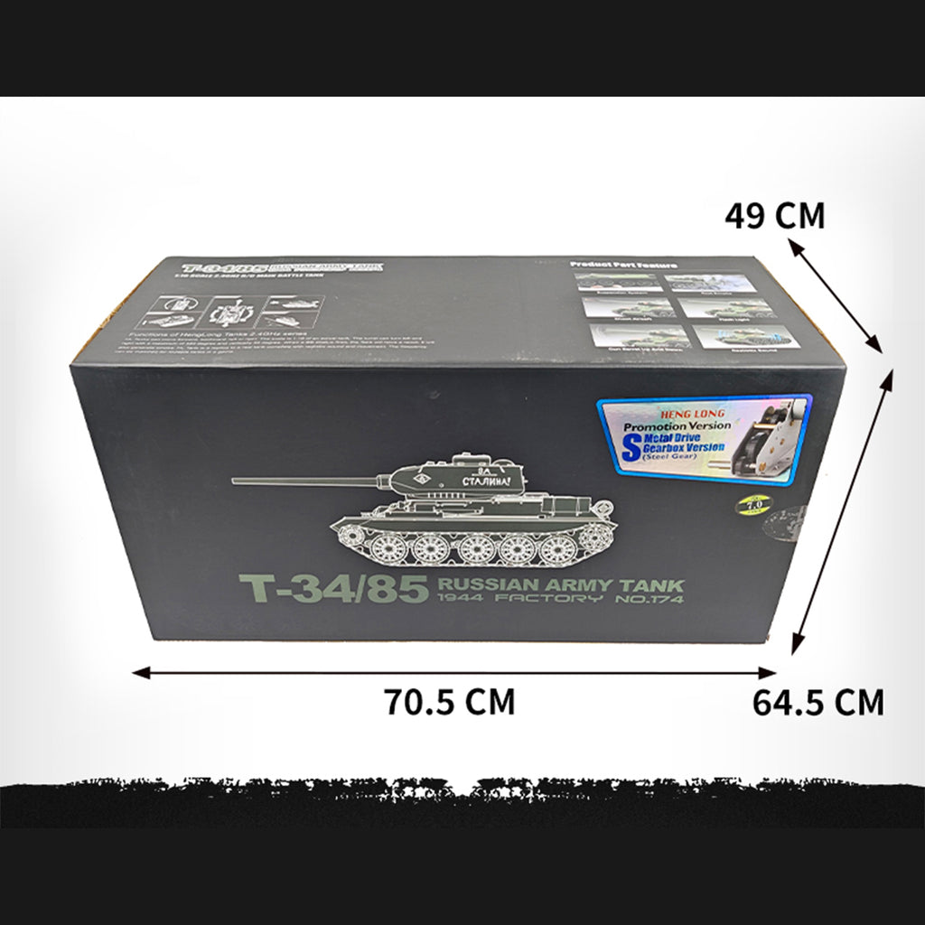 1/16 ソ連T-34/85 RC中戦車 2.4G全プロポーショナル 金属パーツ強化 スモーク音響 赤外線バトル BB発射 RTRアップグレード版