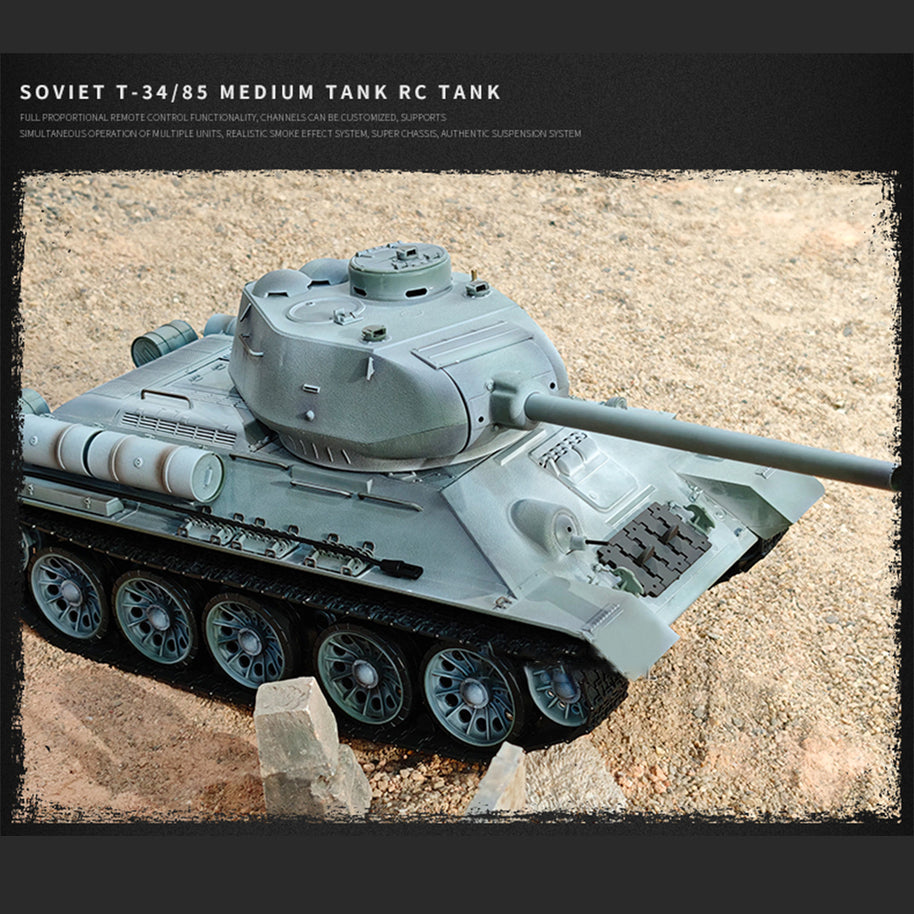 1/16 ソ連T-34/85 RC中戦車 2.4G全プロポーショナル 金属パーツ強化 スモーク音響 赤外線バトル BB発射 RTRアップグレード版 | RTRHOBBYJP