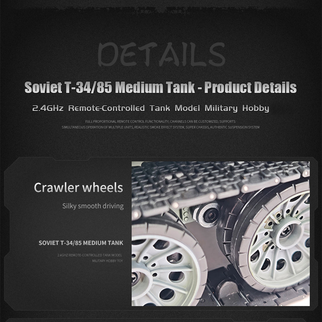 1/16 ソ連T-34/85 RC中戦車 2.4G全プロポーショナル 金属パーツ強化 スモーク音響 赤外線バトル BB発射 RTRアップグレード版