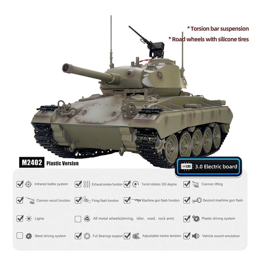 1/16 米軍M24軽戦車 RC 2.4G 標準版 スモーク・音響・反動再現 フルプロポーショナル操作