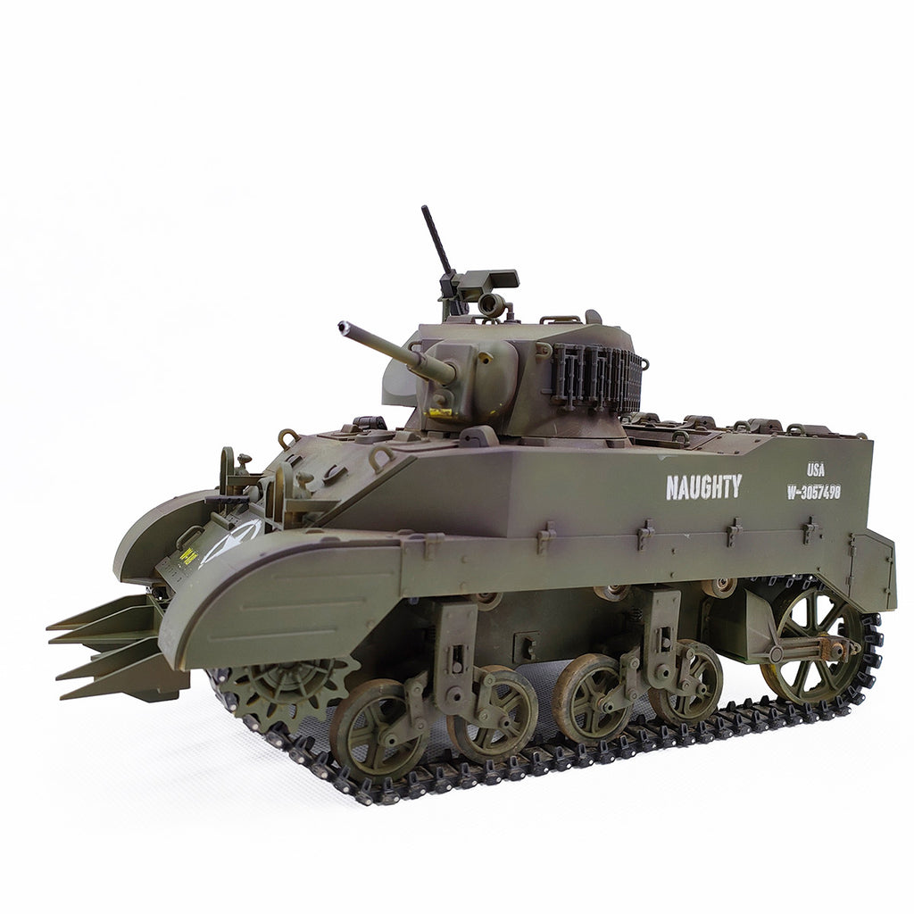1/16 米軍M5A1スチュアート軽戦車 RC 2.4G 影仕上げ 排気スモーク 2段階速度 バッテリー2本付き