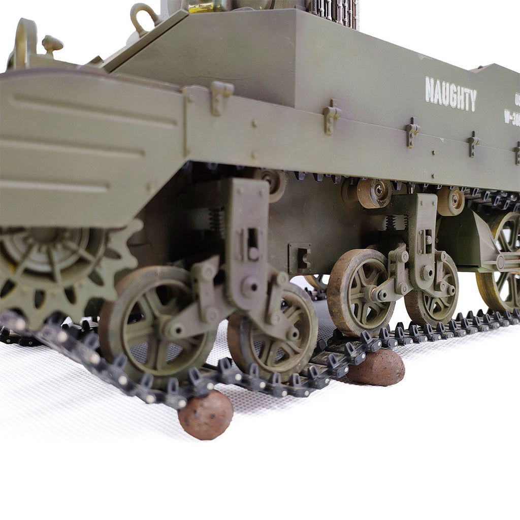 1/16 米軍M5A1スチュアート軽戦車 RC 2.4G 影仕上げ 排気スモーク 2段階速度 バッテリー2本付き