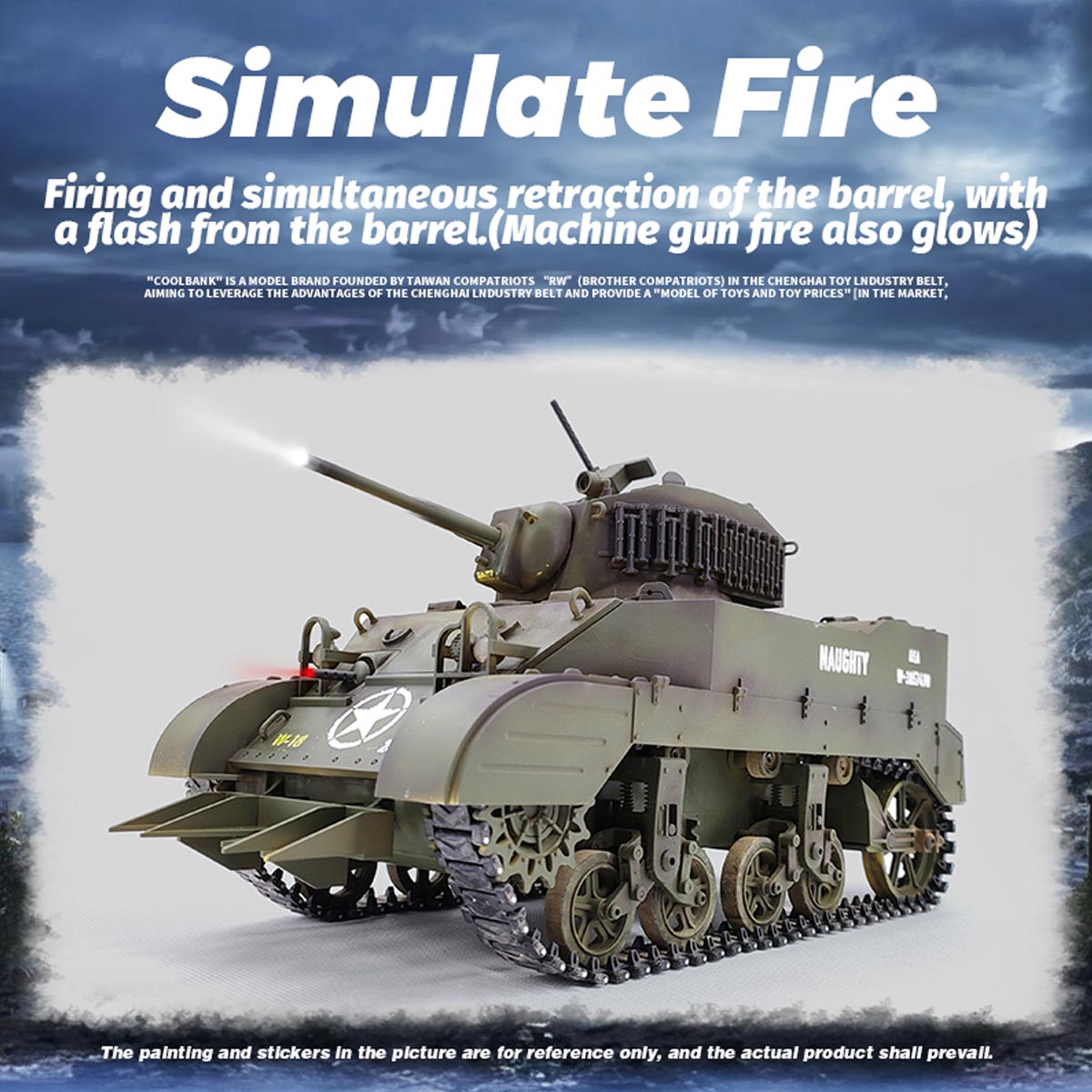 1/16 米軍M5A1スチュアート軽戦車 RC 2.4G 影仕上げ 排気スモーク 2段階速度 バッテリー2本付き