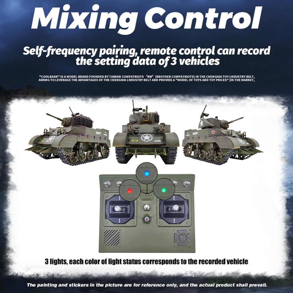 1/16 米軍M5A1スチュアート軽戦車 RC 2.4G 影仕上げ 排気スモーク 2段階速度 バッテリー2本付き