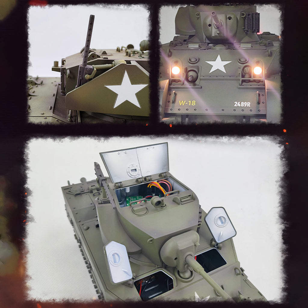 1/16 米軍M5A1スチュアート軽戦車 RC 2.4G 影仕上げ 排気スモーク 2段階速度 バッテリー2本付き