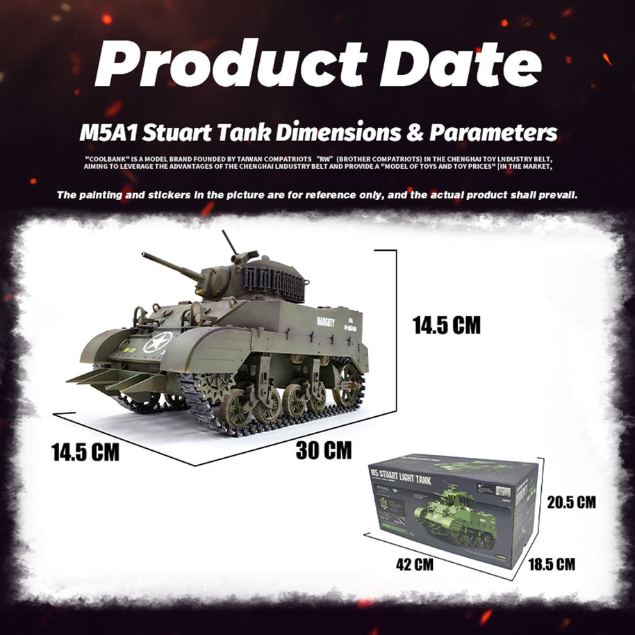 1/16 米軍M5A1スチュアート軽戦車 RC 2.4G 影仕上げ 排気スモーク 2段階速度 バッテリー2本付き