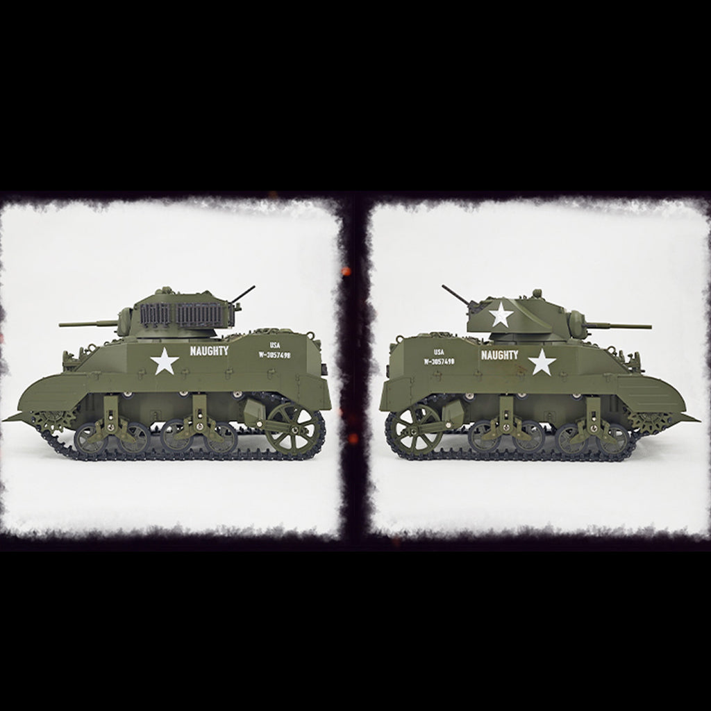 1/16 米軍M5A1スチュアート軽戦車 RC 2.4G 影仕上げ 排気スモーク 2段階速度 バッテリー2本付き