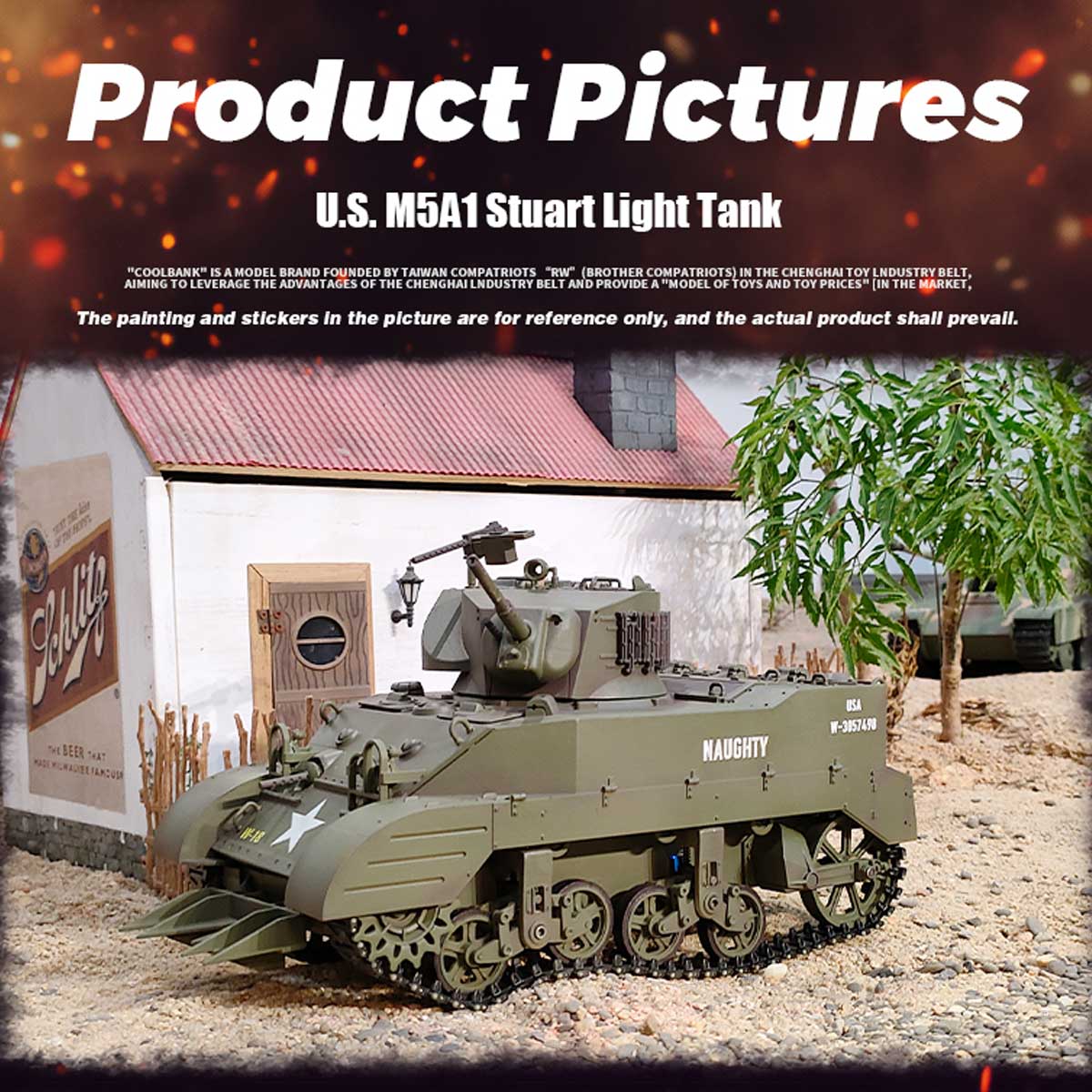 1/16 米軍M5A1スチュアート軽戦車 RC 2.4G 影仕上げ 排気スモーク 2段階速度 バッテリー2本付き