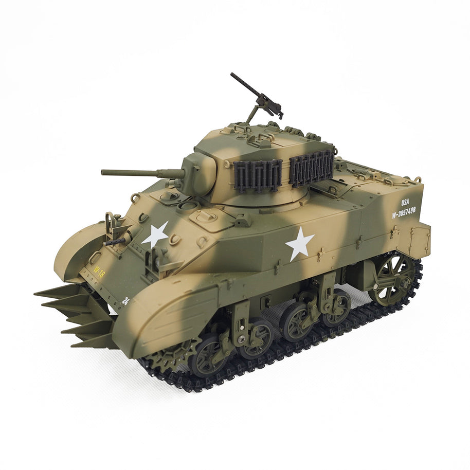 1/16 米軍M5A1スチュアート軽戦車 RC 2.4G 影仕上げ 排気スモーク 2段階速度 バッテリー2本付き