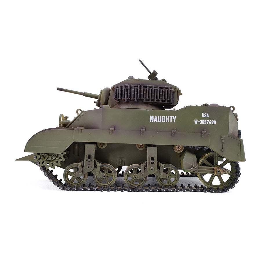 1/16 米軍M5A1スチュアート軽戦車 RC 2.4G 影仕上げ 排気スモーク 2段階速度 バッテリー2本付き