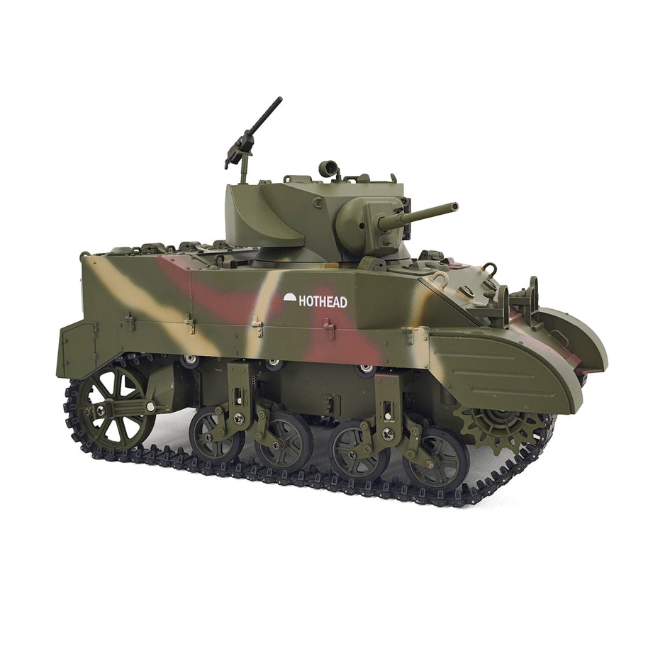 1/16 米軍M5A1スチュアート軽戦車 RC 2.4G 影仕上げ 排気スモーク 2段階速度 バッテリー2本付き