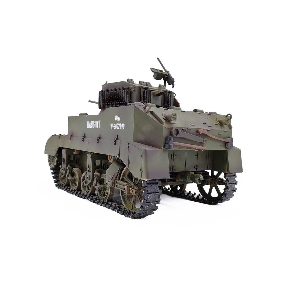 1/16 米軍M5A1スチュアート軽戦車 RC 2.4G 影仕上げ 排気スモーク 2段階速度 バッテリー2本付き