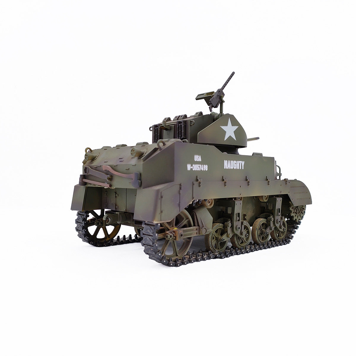 1/16 米軍M5A1スチュアート軽戦車 RC 2.4G 影仕上げ 排気スモーク 2段階速度 バッテリー2本付き