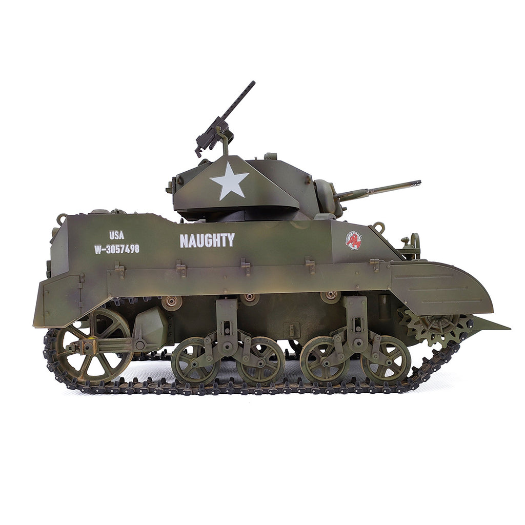 1/16 米軍M5A1スチュアート軽戦車 RC 2.4G 影仕上げ 排気スモーク 2段階速度 バッテリー2本付き