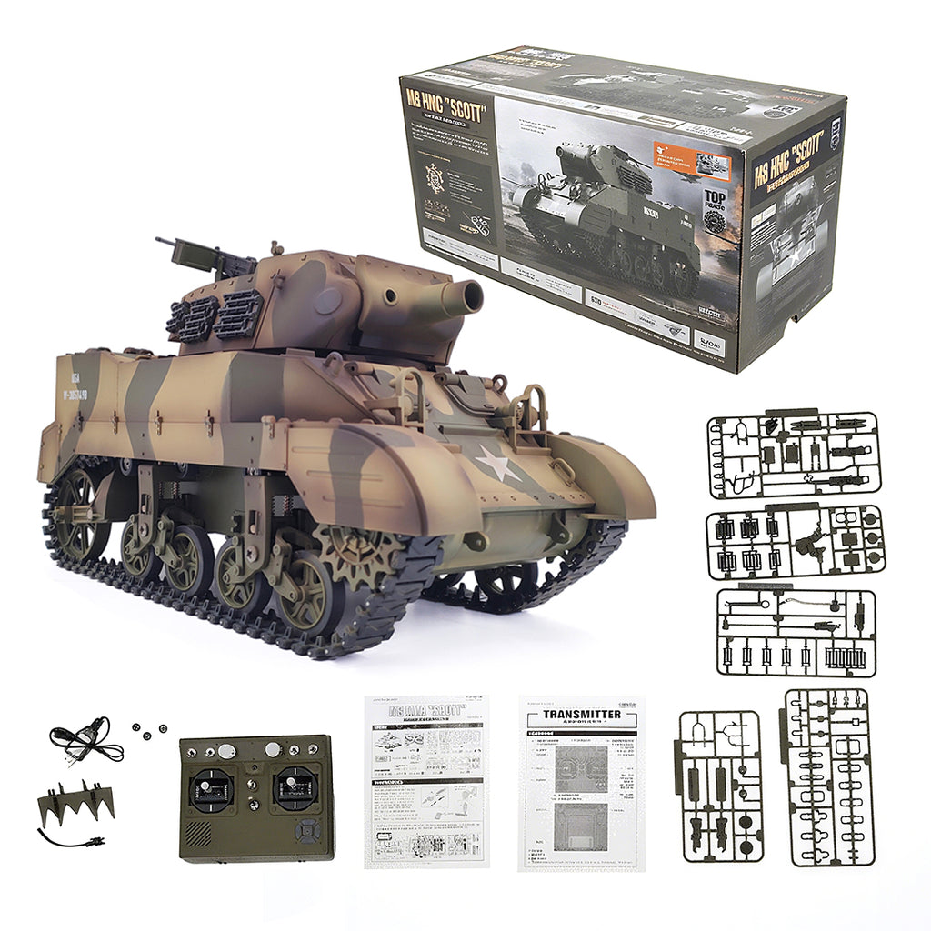 1/16 米軍M8自走榴弾砲 RC戦車 2.4G 伸縮砲身 スモーク効果 2段階速度 RTR迷彩イエロー