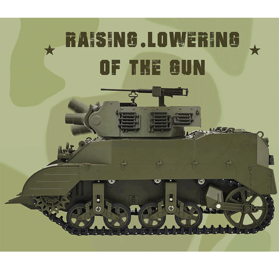 1/16 米軍M8自走榴弾砲 RC戦車 2.4G 伸縮砲身 スモーク効果 2段階速度 RTR迷彩イエロー