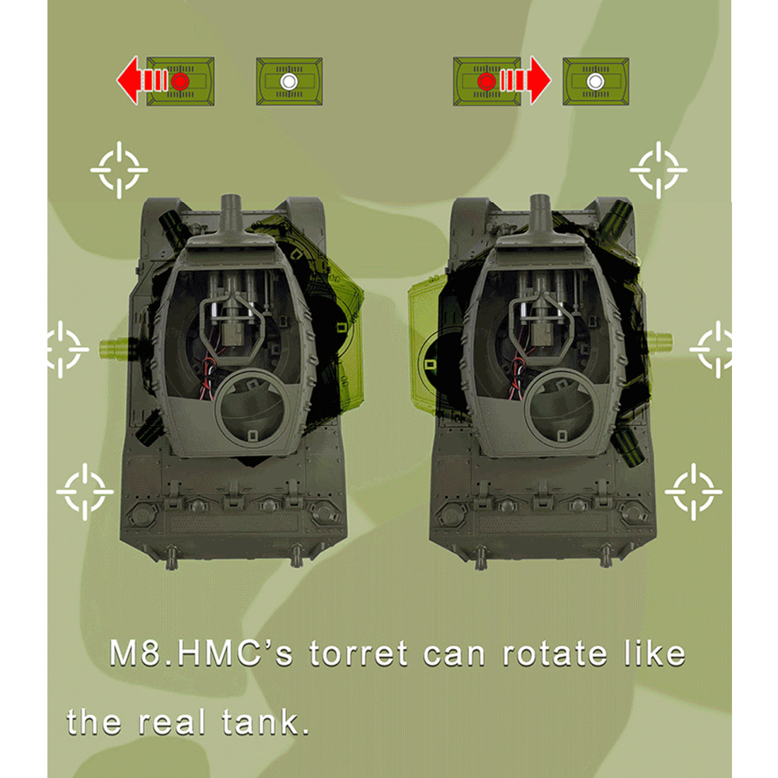 1/16 米軍M8自走榴弾砲 RC戦車 2.4G 伸縮砲身 スモーク効果 2段階速度 RTR迷彩イエロー
