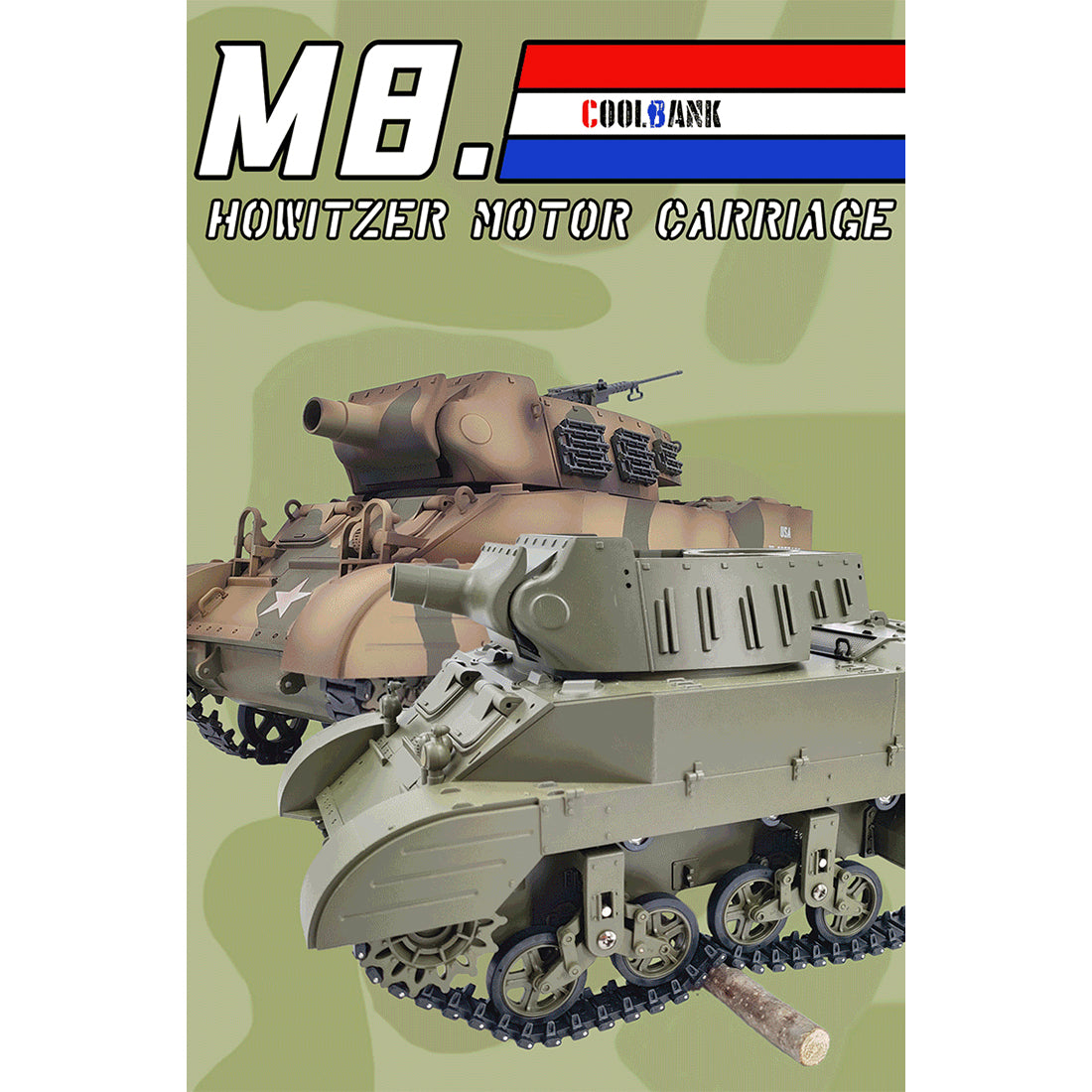 1/16 米軍M8自走榴弾砲 RC戦車 2.4G 伸縮砲身 スモーク効果 2段階速度 RTR迷彩イエロー
